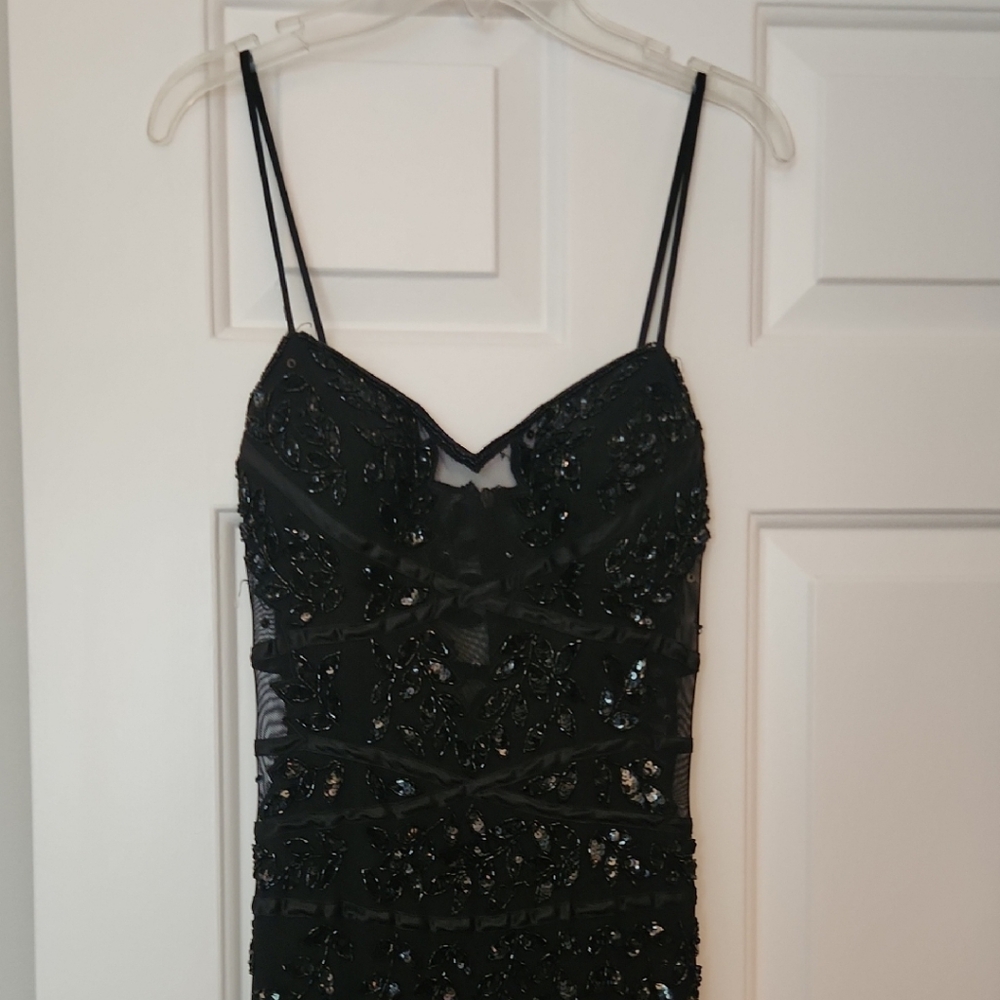 Cache Black Spaghetti Strap Sequin Dress
